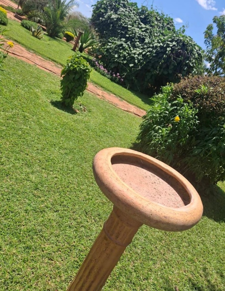 Terracotta Birdbath on Manicured Lawns